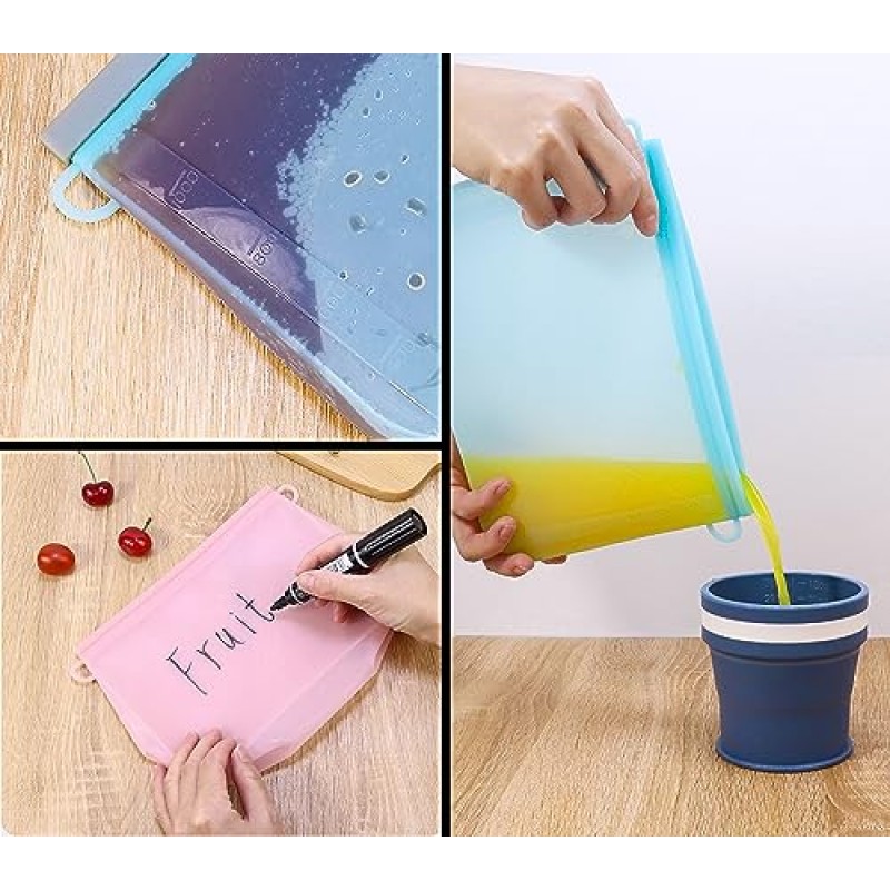 재사용 가능한 슬라이드 잠금 가방 실리콘 식기세척기 안전, 4팩 BPA 무료 백금 실리콘 재사용 가능한 냉동고 가방, 재사용 가능한 샌드위치 어린이 스낵 가방, 누출 방지 점심 또는 간식용 재사용 가능한 식품 보관 가방