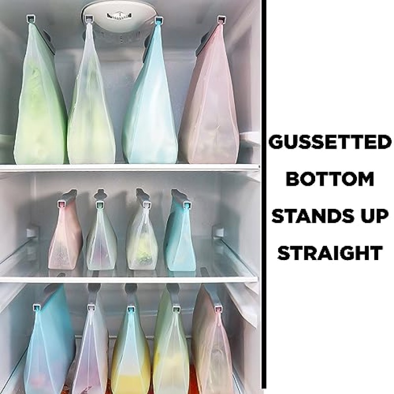 재사용 가능한 슬라이드 잠금 가방 실리콘 식기세척기 안전, 4팩 BPA 무료 백금 실리콘 재사용 가능한 냉동고 가방, 재사용 가능한 샌드위치 어린이 스낵 가방, 누출 방지 점심 또는 간식용 재사용 가능한 식품 보관 가방