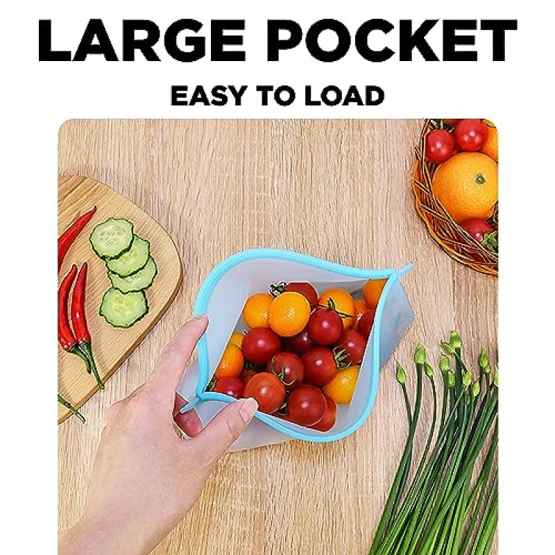 재사용 가능한 슬라이드 잠금 가방 실리콘 식기세척기 안전, 4팩 BPA 무료 백금 실리콘 재사용 가능한 냉동고 가방, 재사용 가능한 샌드위치 어린이 스낵 가방, 누출 방지 점심 또는 간식용 재사용 가능한 식품 보관 가방