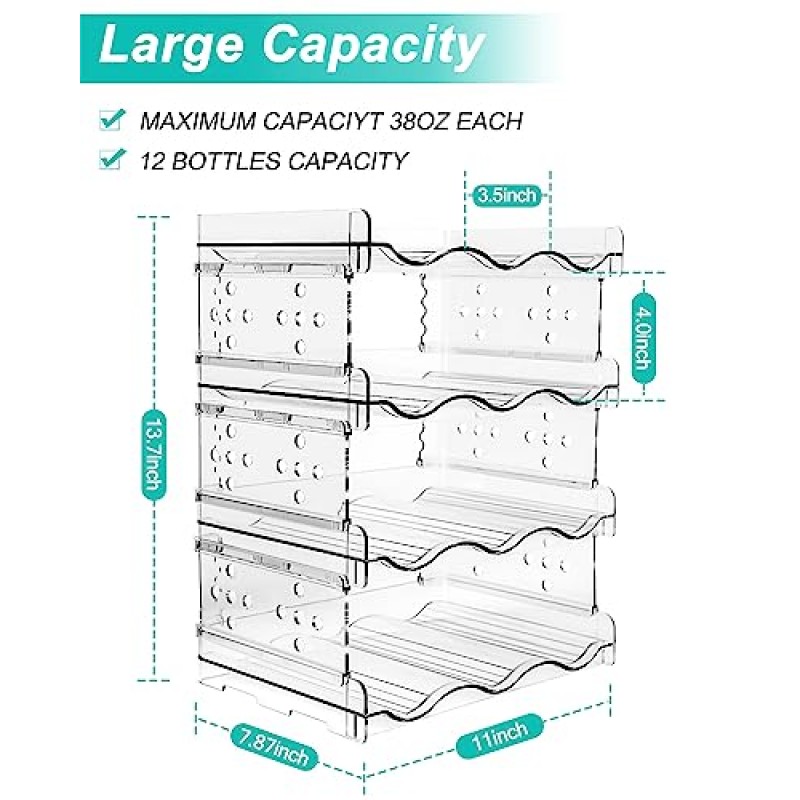 TYigao 물병 정리함, 캐비닛, 조리대, 식료품 저장실 및 냉장고용 4팩 쌓을 수 있는 컵 정리함, 와인 및 음료수 병용 독립형 텀블러 주방 보관 홀더, 투명 플라스틱