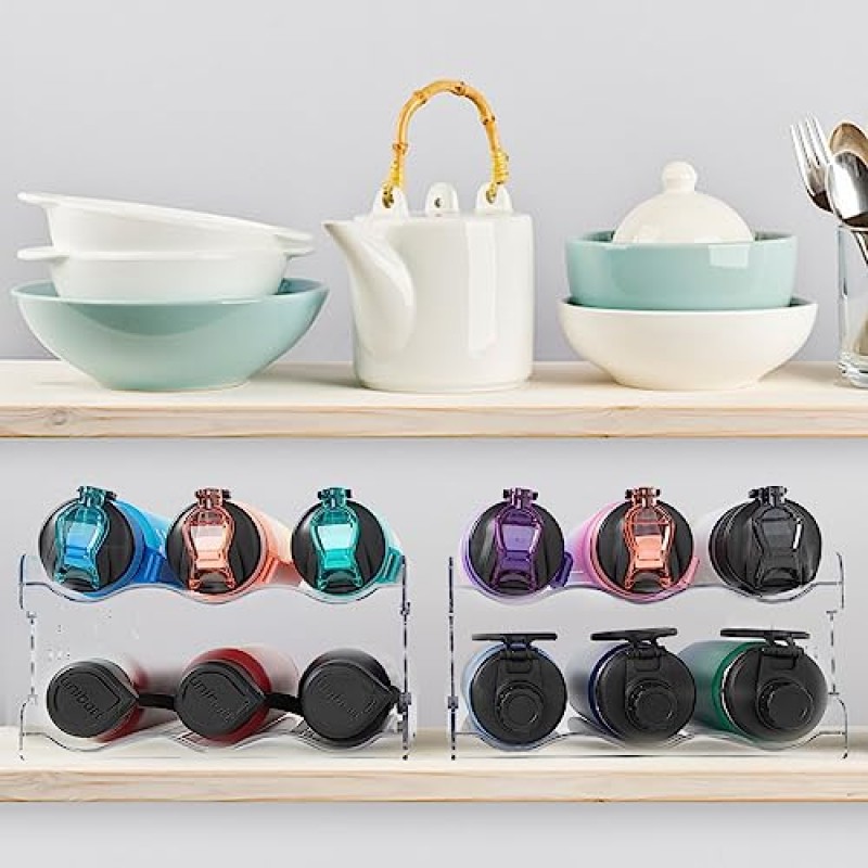 TYigao 물병 정리함, 캐비닛, 조리대, 식료품 저장실 및 냉장고용 4팩 쌓을 수 있는 컵 정리함, 와인 및 음료수 병용 독립형 텀블러 주방 보관 홀더, 투명 플라스틱