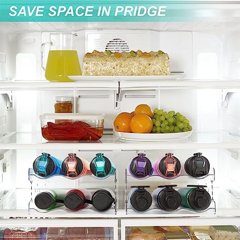 TYigao 물병 정리함, 캐비닛, 조리대, 식료품 저장실 및 냉장고용 4팩 쌓을 수 있는 컵 정리함, 와인 및 음료수 병용 독립형 텀블러 주방 보관 홀더, 투명 플라스틱