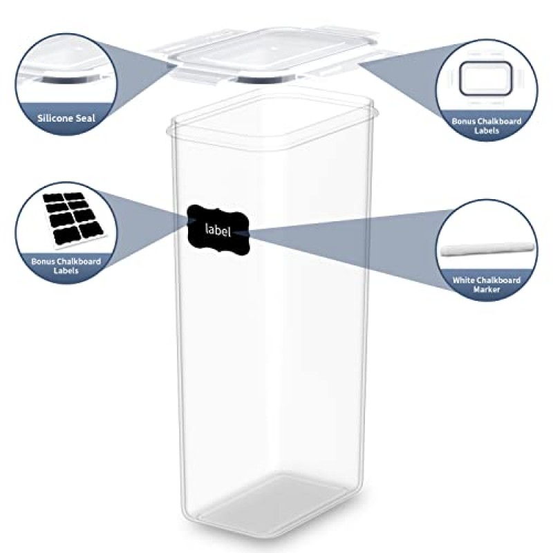 뚜껑이 있는 밀폐형 식품 저장 용기, 14개 플라스틱 시리얼 주방 쌓을 수 있는 식품 보관 버킷 주방 식료품 저장실 조직용 식품 용기 스낵 및 설탕 24개 라벨 포함