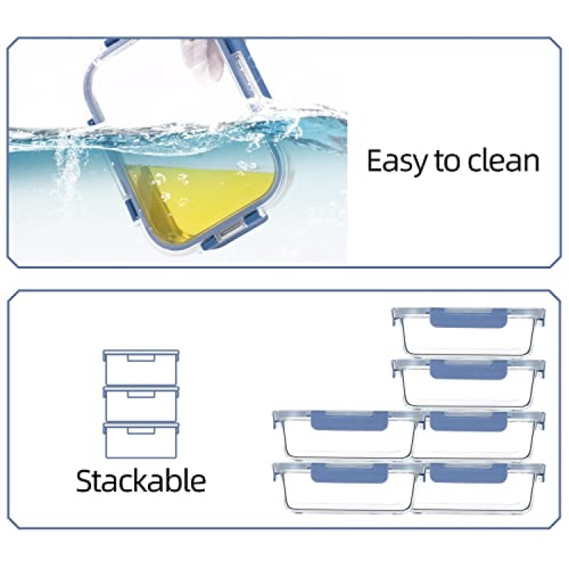 UMEIED 10팩 뚜껑이 있는 유리 식품 저장 용기 누수 방지, 밀폐 유리 식사 준비 용기 점심용, 이동 중, 남은 음식, 식기세척기 사용 가능