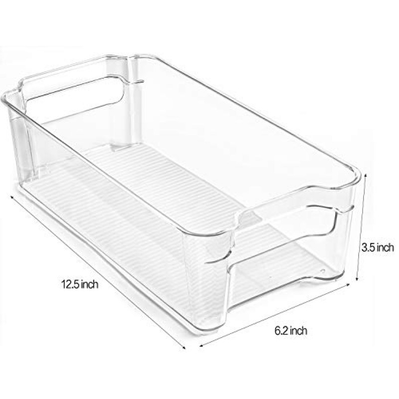 냉장고 정리함, HERKKA 9 팩 투명 플라스틱 식품 보관함, 냉동고, 캐비닛, 냉장고, 주방 식료품 저장실 정리 및 보관용 손잡이 포함, BPA 없음, 길이 12.5