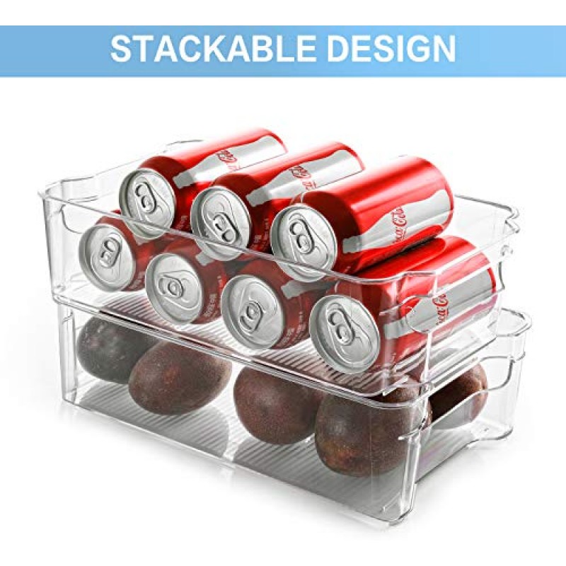 냉장고 정리함, HERKKA 9 팩 투명 플라스틱 식품 보관함, 냉동고, 캐비닛, 냉장고, 주방 식료품 저장실 정리 및 보관용 손잡이 포함, BPA 없음, 길이 12.5