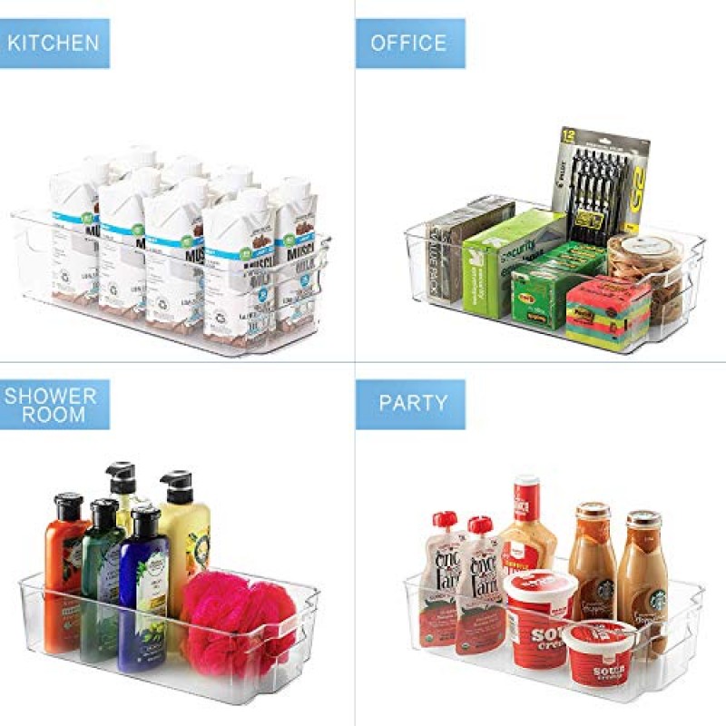 냉장고 정리함, HERKKA 9 팩 투명 플라스틱 식품 보관함, 냉동고, 캐비닛, 냉장고, 주방 식료품 저장실 정리 및 보관용 손잡이 포함, BPA 없음, 길이 12.5