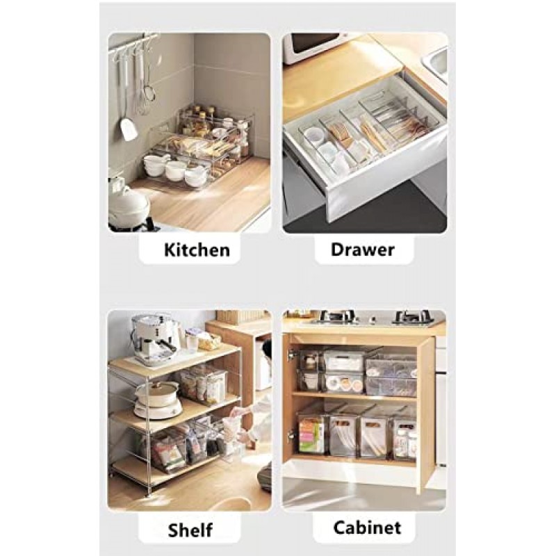 xhongz 3팩 인출식 서랍이 있는 쌓을 수 있는 냉장고 정리함, 손잡이가 있는 투명 냉장고 서랍 정리함, 식료품 저장실 정리용 대형 서랍형 보관 케이스, 주방, 캐비닛, 냉동고