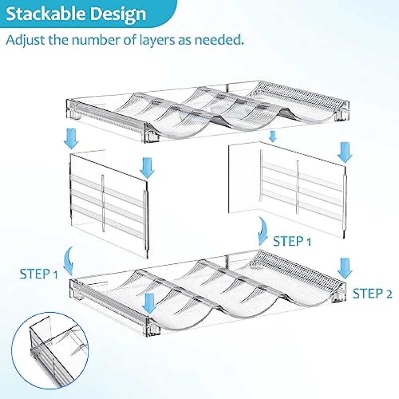 물병 정리함, Toffos 쌓을 수 있는 3팩 ????annoodles 캐비닛 주방 식료품 저장실 냉장고 보관함, 샴페인용 플라스틱 물병 홀더, 텀블러 여행용 머그 컵, 와인, 음료 9 슬롯