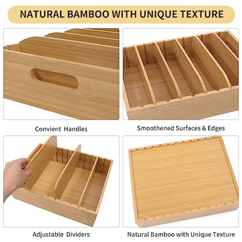 XiaoyuziTF 2 팩 대나무 뚜껑 홀더 식품 용기, 5개의 조정 가능한 분배기가 있는 주방 주최자, 식품용 캐비닛 주최자, 주방 가제트, 용기 뚜껑