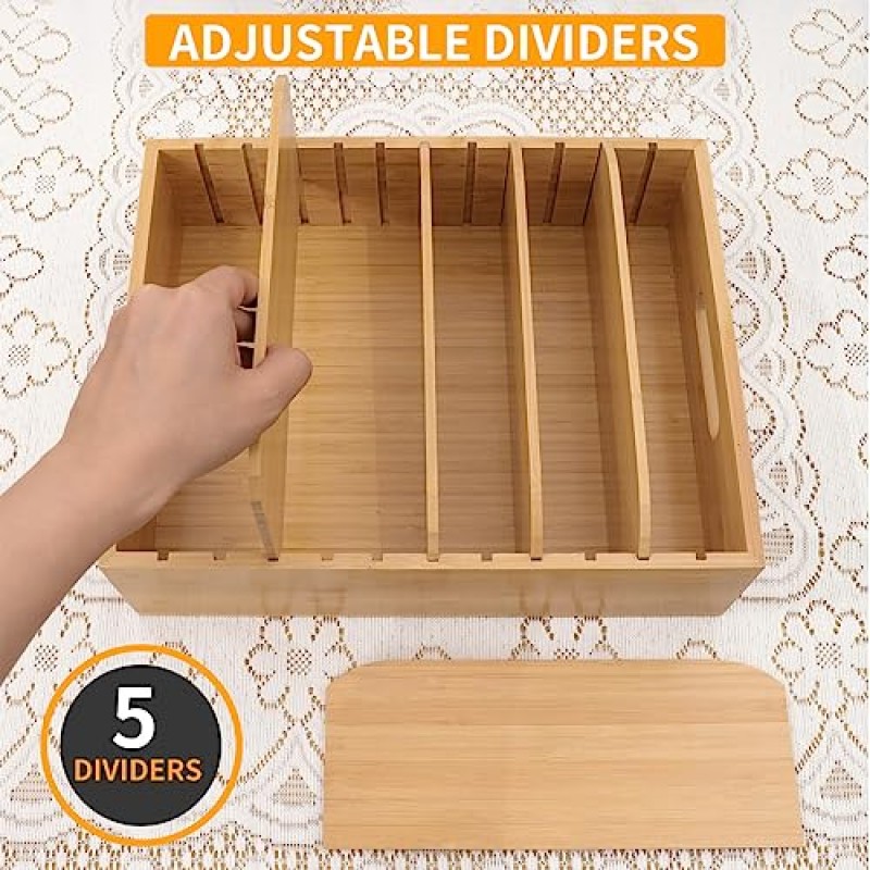 XiaoyuziTF 2 팩 대나무 뚜껑 홀더 식품 용기, 5개의 조정 가능한 분배기가 있는 주방 주최자, 식품용 캐비닛 주최자, 주방 가제트, 용기 뚜껑