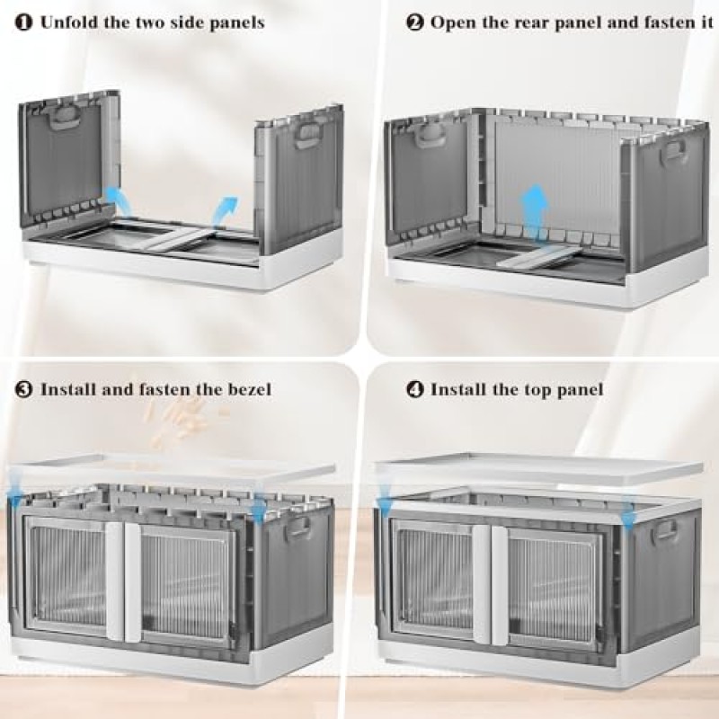 Corbyles 쌓을 수 있는 보관 상자 4 팩 - 뚜껑과 바퀴가 있는 19 Gal 투명 보관 상자, 옷장 정리 시스템용 접이식 보관 용기, 주방 보관, 공예 정리 및 보관