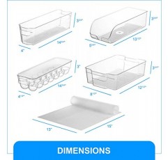 냉장고 통 및 정리함 10개 세트 - 쌓을 수 있는 냉장고 통 세트에는 식품 용기용 통 6개와 냉장고 선반용 미리 절단된 선반 라이너 4개가 포함되어 있습니다.