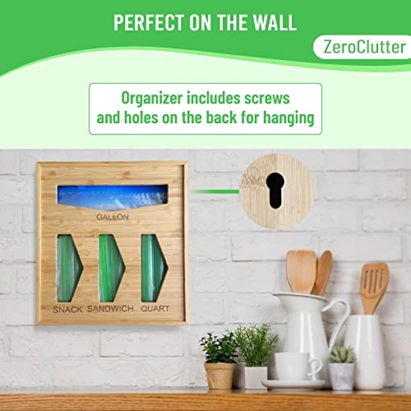 주방 서랍용 ZeroClutter 지플락 백 정리함: 스낵, 샌드위치, 쿼트, 슬라이더 쿼트 및 갤런 지플락 백에 적합; 주방 정리용 대나무 서랍 정리함