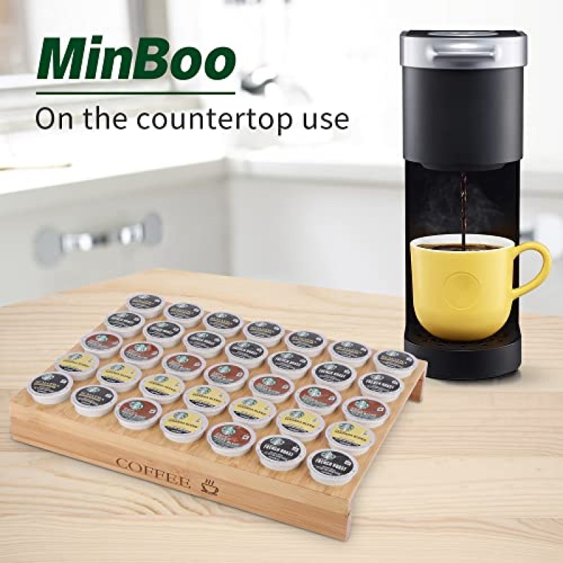 MinBoo BamBoo k 컵 홀더 서랍 또는 조리대 k 컵 정리함 커피 포드 홀더 35개 커피 포드 보관함 Kcup 커피 포드 홀더 사무실 및 주방 k 컵 보관함