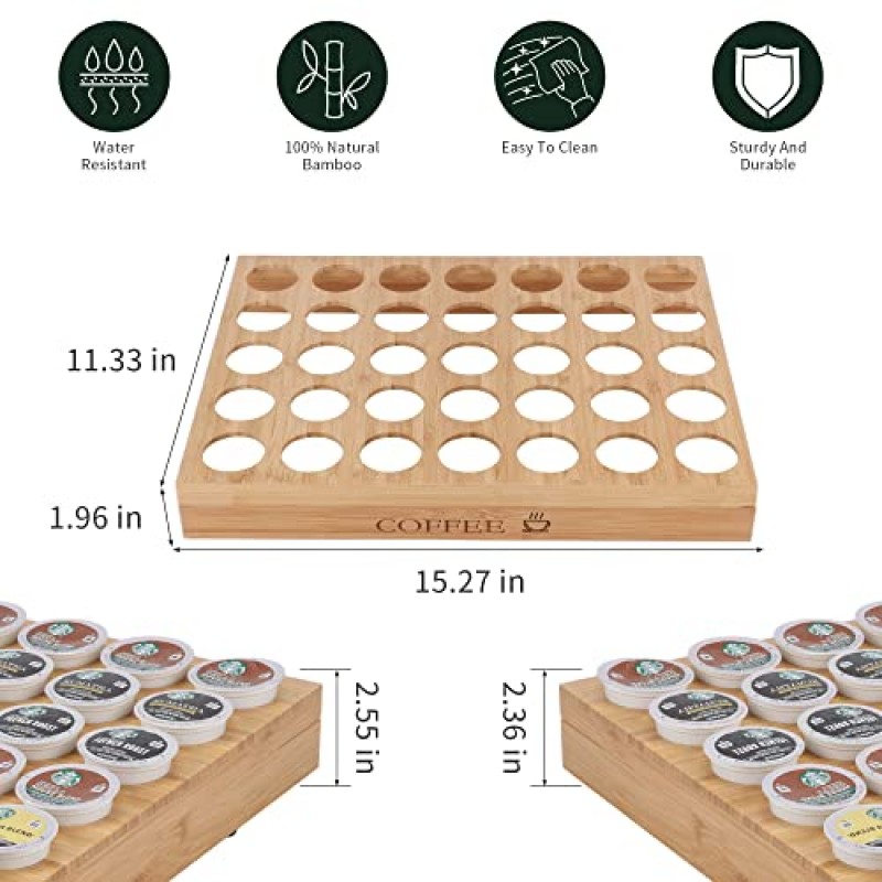 MinBoo BamBoo k 컵 홀더 서랍 또는 조리대 k 컵 정리함 커피 포드 홀더 35개 커피 포드 보관함 Kcup 커피 포드 홀더 사무실 및 주방 k 컵 보관함