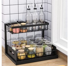 Bukfen Under Sink Organizer, 풀아웃 캐비닛 정리함 2단 슬라이드 아웃 슬라이딩 선반 캐비닛 보관함 아래 부엌 욕실 싱크 정리함 및 보관함용 다용도