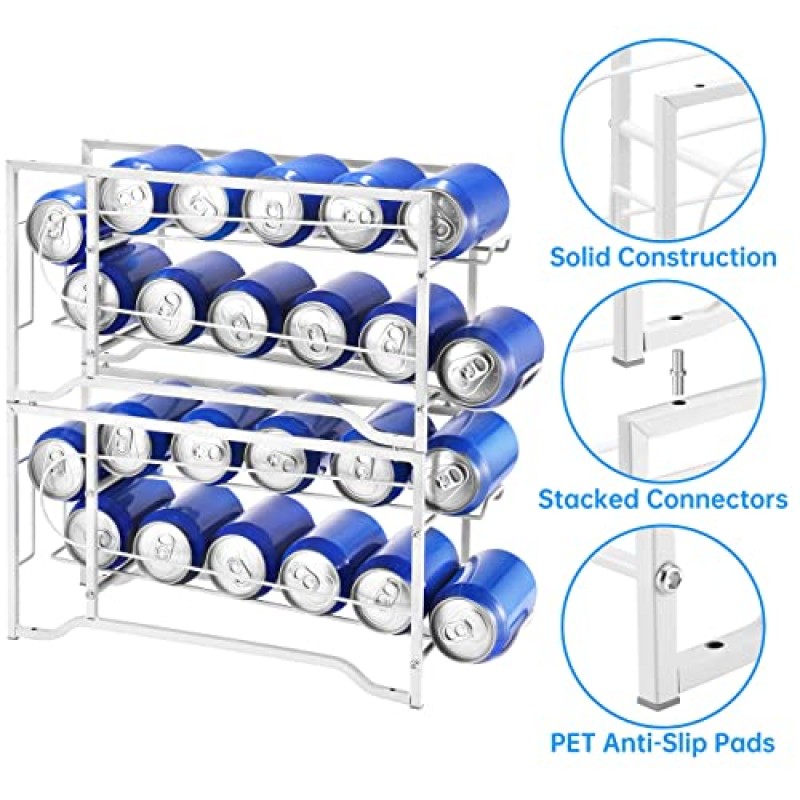 2 팩 - 식료품 저장실 또는 냉장고용 간단한 트렌드 쌓을 수 있는 음료 소다 캔 디스펜서 정리 랙, 흰색
