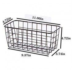 Lele 드릴링 없음 벽걸이형 금속 와이어 바구니, 무료 벽걸이 포함, 주방 정리 및 보관, 과일 걸기, 검정색 2개 세트