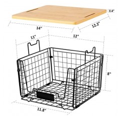AUTODECO 2팩 쌓을 수 있는 주방 카운터 바구니(대나무 뚜껑과 수건 포함) - 금속 조리대 정리함 - 과일 야채(양파 감자) 빵 커피 포드 보관용 직사각형 와이어 바구니