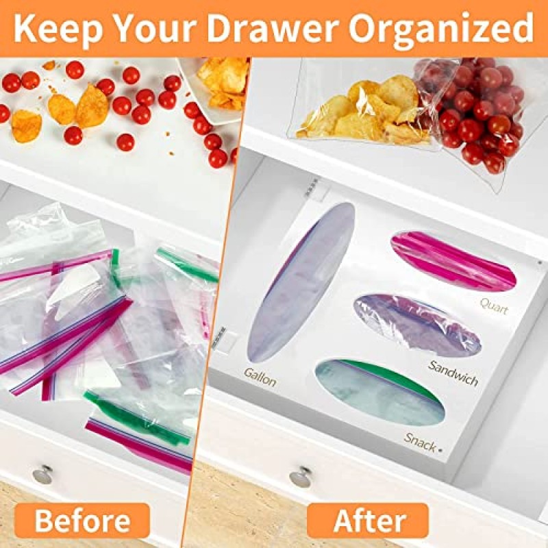 5.star.5 Solimo Hefty Glad Bags와 호환되는 플라스틱 Baggie Organizer Clear Baggie 지 플락 백 보관 갤런 쿼트 샌드위치 및 스낵 마녀 씰링 기계 (흰색) 용 흰색 Baggie Organizer