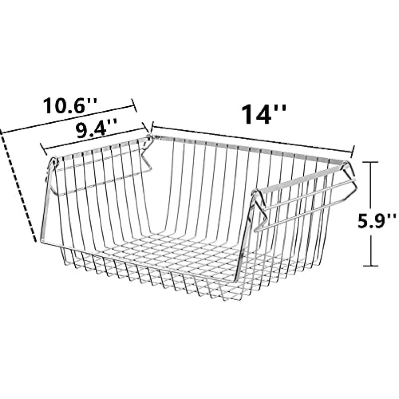 blitzlabs 와이어 보관 바구니 쌓을 수 있는 정리함 보관 바구니 통 식료품 저장실, 주방, 옷장, 욕실, 캐비닛, 주방용 손잡이가 있는 견고한 금속 정리함, 3개 세트