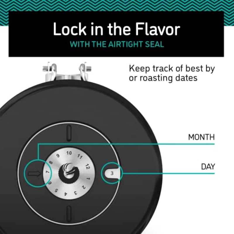 커피 게이터 스테인레스 스틸 용기 - 대형 22온스, 날짜 추적기, CO2 방출 밸브 및 계량 스푼이 포함된 블랙 커피 찌꺼기 및 콩 용기 - 그녀를 위한 이상적인 커피 애호가 선물