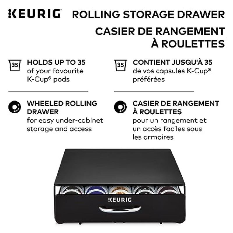 Keurig Under Brewer 보관 서랍, 커피 포드 보관함, 최대 35개의 Keurig K-Cup 포드 보관 가능, 검정색