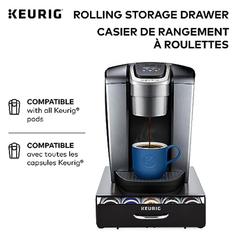 Keurig Under Brewer 보관 서랍, 커피 포드 보관함, 최대 35개의 Keurig K-Cup 포드 보관 가능, 검정색