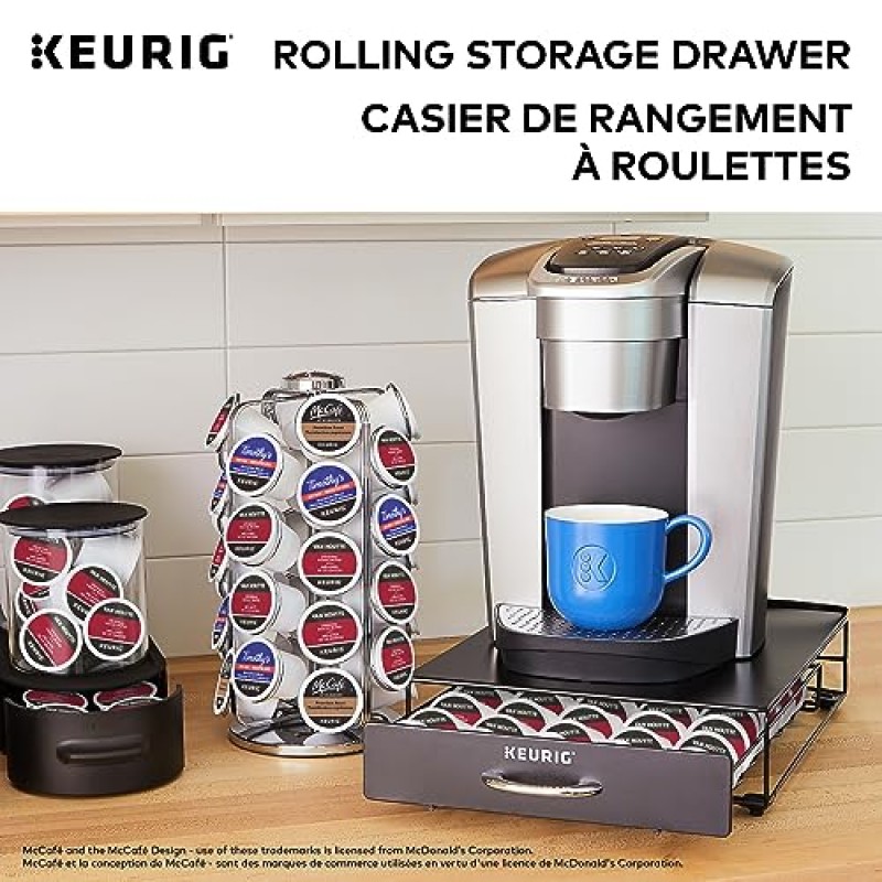 Keurig Under Brewer 보관 서랍, 커피 포드 보관함, 최대 35개의 Keurig K-Cup 포드 보관 가능, 검정색