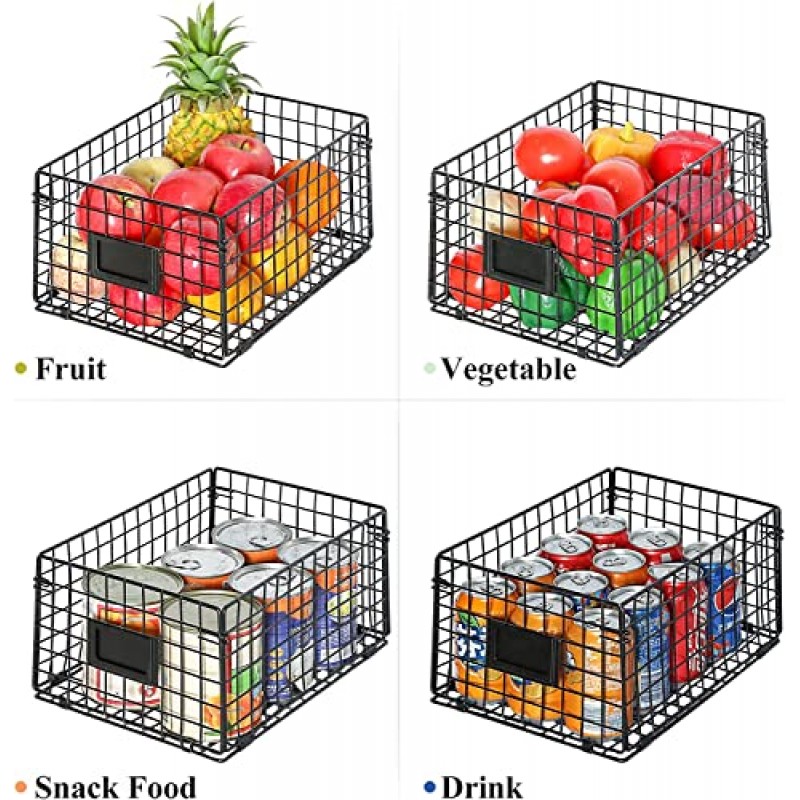 X-cosrack 4Pack 정리용 대형 스택형 와이어 바구니, 초대형 식료품 저장실 정리 및 보관, 캔 야채 과일용 금속 와이어 보관 바구니 감자 스낵 칩, 주방용 보관함