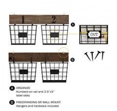걸이식 이중 와이어 바구니 정리함 - 벽걸이형 보관함, 출입구, 사무실 및 가정 장식용 소박한 스타일의 다용도 상자 by Lavish Home