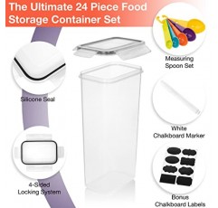 ClearSpace 밀폐 식품 보관 용기 – 식료품 저장실 정리 및 보관을 위한 24팩 BPA 프리 주방 정리 세트, 시리얼, 밀가루 및 설탕에 이상적인 내구성 있는 뚜껑이 있는 플라스틱 용기(검은색)