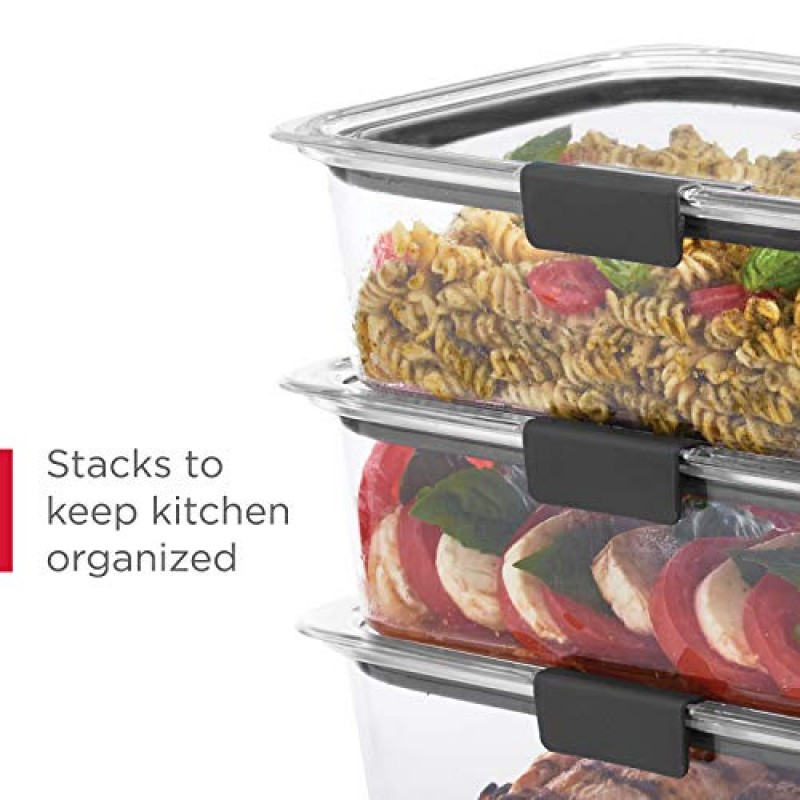 Rubbermaid Brilliance BPA 무함유 식품 저장 용기 뚜껑 포함, 밀폐형, 점심, 식사 준비, 남은 음식용, 22개 세트