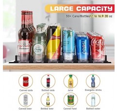 냉장고용 음료 디스펜서 업그레이드, 냉장고용 Lakix 자동 슬라이딩 소다 캔 정리함 및 조절 가능한 너비, 12oz ~ 20oz에는 30개 이상의 캔(6줄, 38CM) 보관 가능