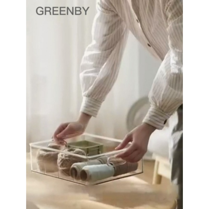 Greenby 4팩 냉장고 정리함(인출식 서랍 포함) 쌓을 수 있는 투명 냉장고 서랍 정리함 주방 식료품 저장실 조직용 과일 야채 보관 용기(대형 1개 + 높이 1개 + 소형 2개)