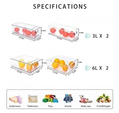 MineSign 4팩 쌓을 수 있는 냉장고 정리함 과일 및 채소용 인출식 서랍 냉장고용 보관 정리함 손잡이가 있는 투명 서랍 용기 농산물 보관용 분리 정리함