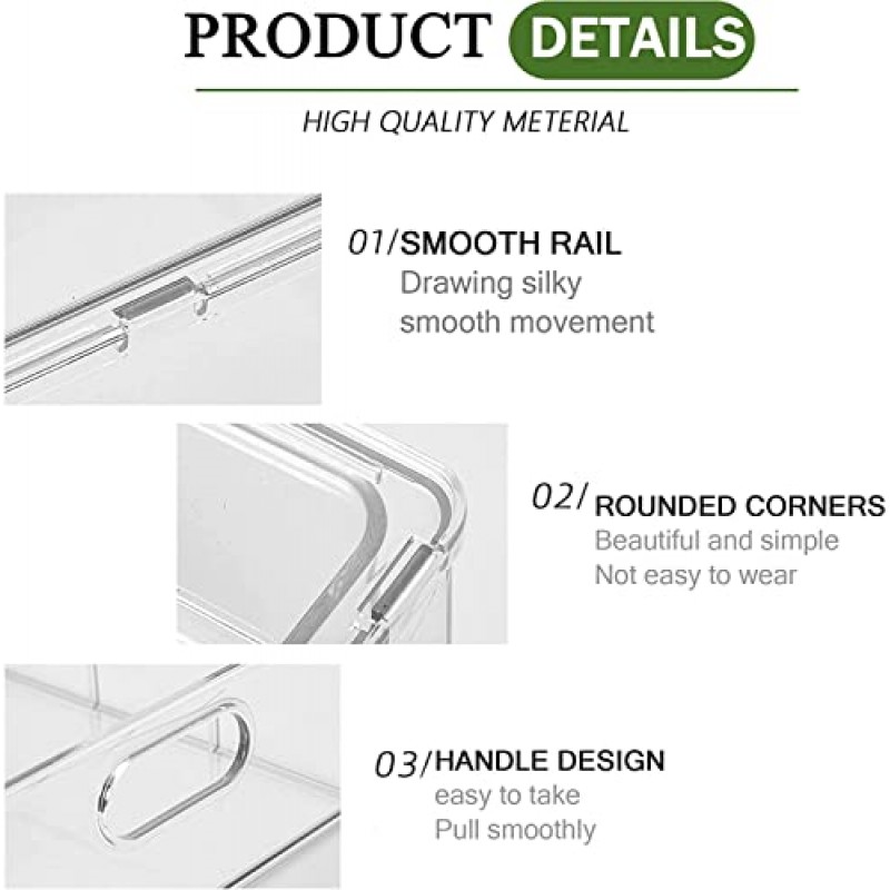 Bealy 3 팩 냉장고 정리함(인출식 서랍 포함), 냉장고 서랍 투명 쌓을 수 있는 보관함 냉동고, 냉장고, 냉장고 정리, 주방 정리 및 보관용 컨테이너