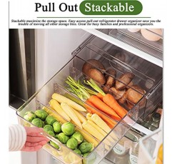 Bealy 3 팩 냉장고 정리함(인출식 서랍 포함), 냉장고 서랍 투명 쌓을 수 있는 보관함 냉동고, 냉장고, 냉장고 정리, 주방 정리 및 보관용 컨테이너