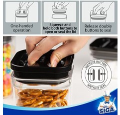 MR.SIGA 8피스 밀폐 식품 저장 용기 세트, BPA 프리 주방 식료품 저장실 조직 용기, 시리얼, 스파게티, 파스타, 블랙용 뚜껑이 있는 한 손 밀폐 플라스틱 용기