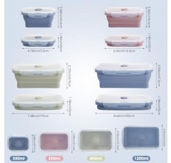 Dandat 16 Pcs 접이식 식품 보관함, 8개의 둥근 그릇, 8개의 직사각형 그릇을 포함한 뚜껑이 있는 실리콘 식품 보관 용기 식기세척기용 접이식 냉동고 그릇 세트(파란색, 분홍색, 녹색)