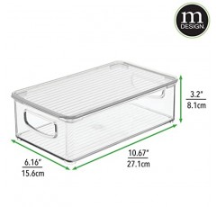 뚜껑과 손잡이가 내장된 mDesign 플라스틱 식품 저장실 보관 상자 컨테이너 - 주방 찬장에 밀가루, 시리얼, 파스타, 쌀 또는 음식을 보관하는 정리, Ligne 컬렉션, 6팩, 투명/투명