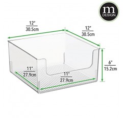 쉬운 접근 및 정리를 위한 전면 딥이 있는 mDesign 플라스틱 차고 보관 상자 상자 컨테이너 - 청소 및 정원 용품 보관 - 선반 및 카운터에 적합 - Ligne 컬렉션 - 4팩, 투명