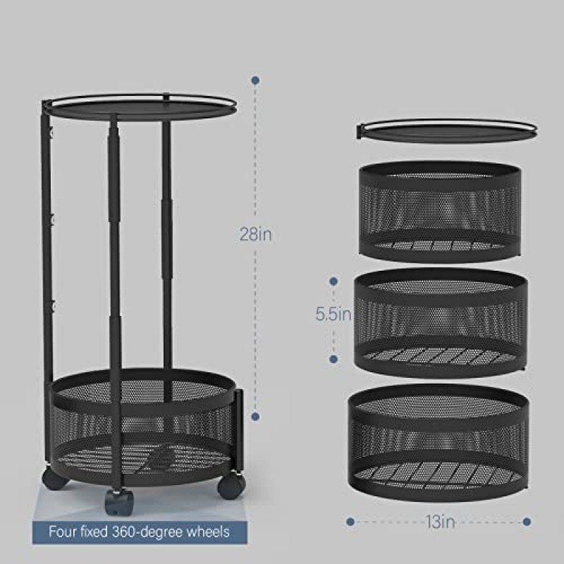 주방용 HOYRR 회전식 보관함,회전하는 과일 바구니,주방용 과일 및 야채 보관함 회전식 보관함,바퀴가 달린 감자 보관 바구니,과일 바구니 회전식 보관 금속 재료 4단(4+1층)