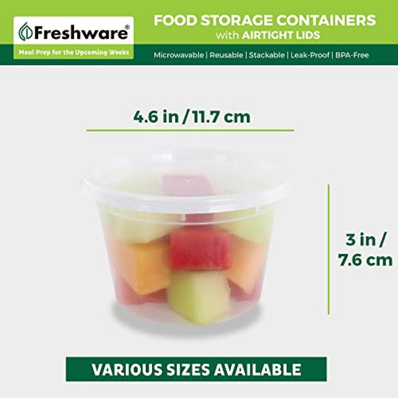 Freshware [240팩, 16온스 뚜껑 포함 식품 저장 용기, 플라스틱 용기, 냉동고 안전 | 식사 준비 | 쌓을 수 있는 | 누출 방지 | BPA 프리, 투명