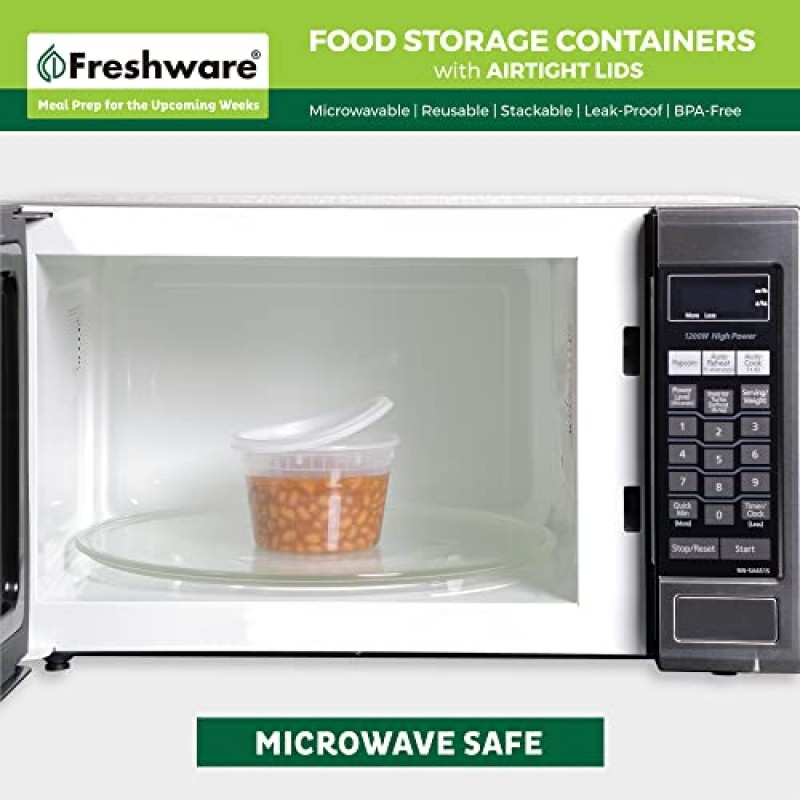 Freshware [240팩, 16온스 뚜껑 포함 식품 저장 용기, 플라스틱 용기, 냉동고 안전 | 식사 준비 | 쌓을 수 있는 | 누출 방지 | BPA 프리, 투명