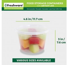 Freshware [240팩, 16온스 뚜껑 포함 식품 저장 용기, 플라스틱 용기, 냉동고 안전 | 식사 준비 | 쌓을 수 있는 | 누출 방지 | BPA 프리, 투명