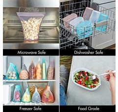 지퍼 탑 재사용 가능한 식품 보관 가방 | 8종 풀세트 [프로스트] | 실리콘 식사 준비 용기 | 전자레인지, 식기세척기, 냉동고 안전 | 미국에서 제작됨