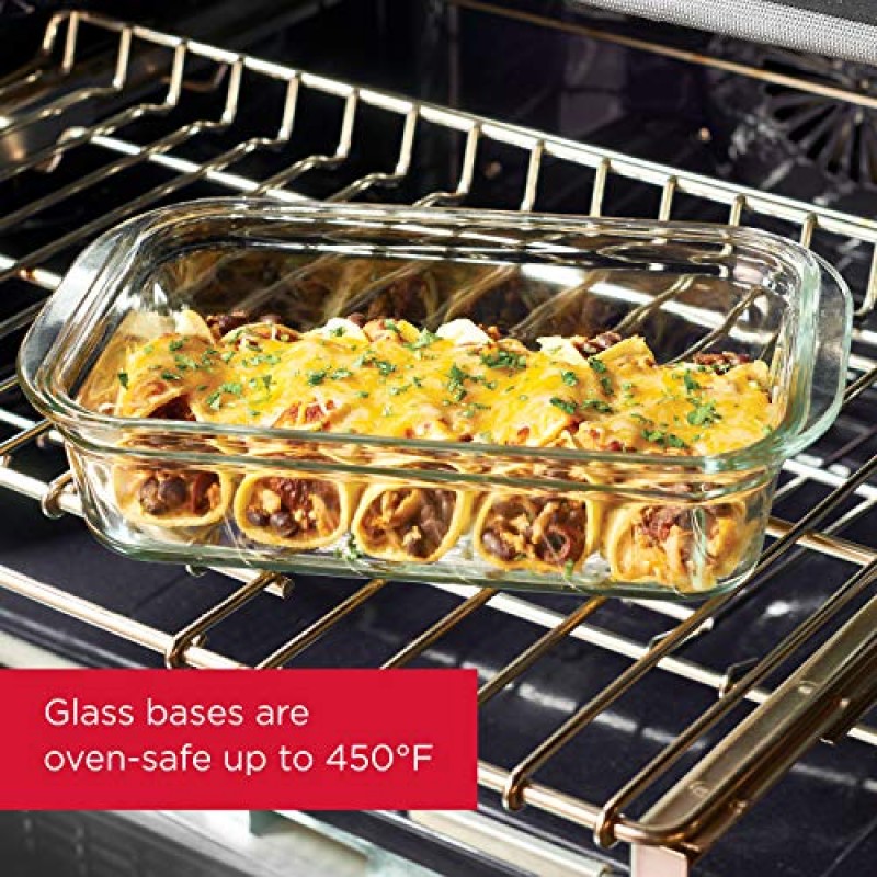 Rubbermaid Brilliance Glass Storage 3.2컵 식품 용기, 미디엄, 투명, 4팩 및 6피스 식품 보관용 뚜껑이 있는 냉장고용 생산 보호 용기, 식기세척기 사용 가능, 투명/녹색