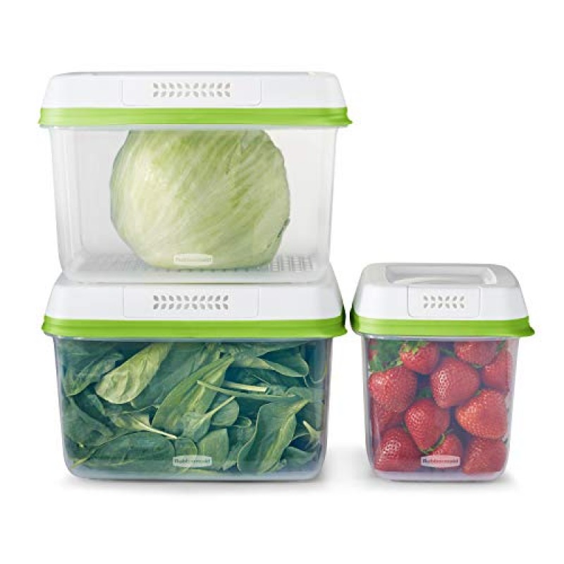 Rubbermaid Brilliance Glass Storage 3.2컵 식품 용기, 미디엄, 투명, 4팩 및 6피스 식품 보관용 뚜껑이 있는 냉장고용 생산 보호 용기, 식기세척기 사용 가능, 투명/녹색